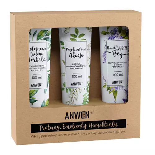 Anwen - Zelený čaj, akácie a šeřík - Sada 3 kondicionérů na vlasy s nízkou pórovitostí
