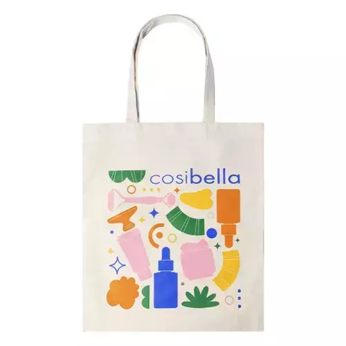 Bavlněná taška Cosibella s barevným potiskem - béžová se zipem - 1 ks