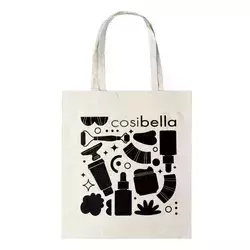 Bavlněná taška Cosibella s černobílým potiskem - béžová se zipem - 1 ks