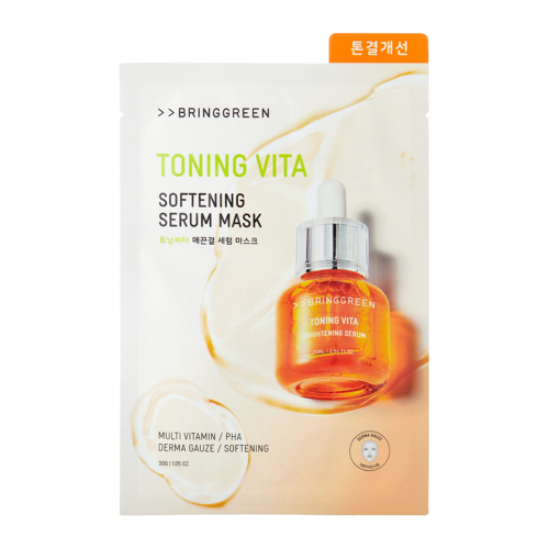 Bring Green - Toning Vita Softening Serum Mask Sheet  - Rozjasňující a vyhlazující maska - 1ks/30g