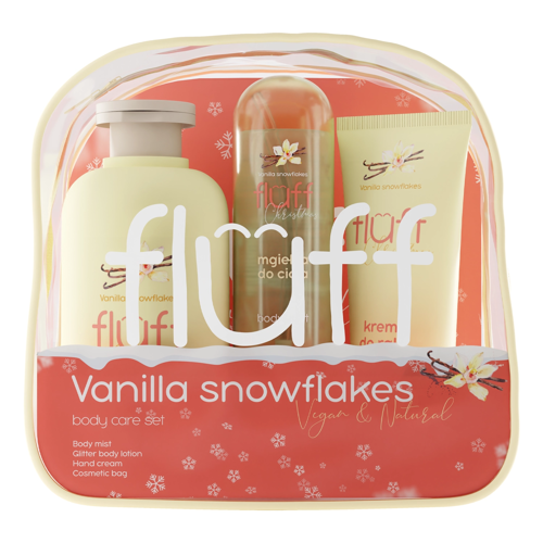 Fluff - Vanilla Snowflakes - Vánoční sada - Třpytivé tělové mléko 200 ml + Tělový sprej 80 ml + Krém na ruce 50 ml