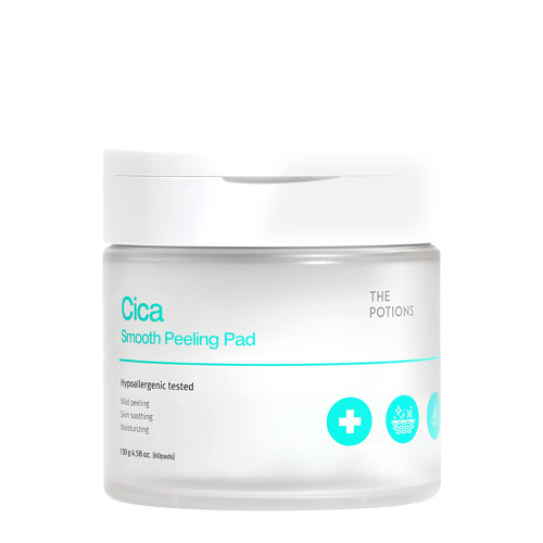 The Potions - Cica Smooth Peeling Pad - Exfoliační polštářky na obličej s kyselinami PHA - 60ks/130g