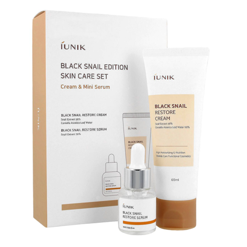 iUNIK - Black Snail Edition Skincare Set - Regenerační sada - Sérum se šnečím slizem - 15 ml + Krém s filtrátem šnečího slizu - 60 ml