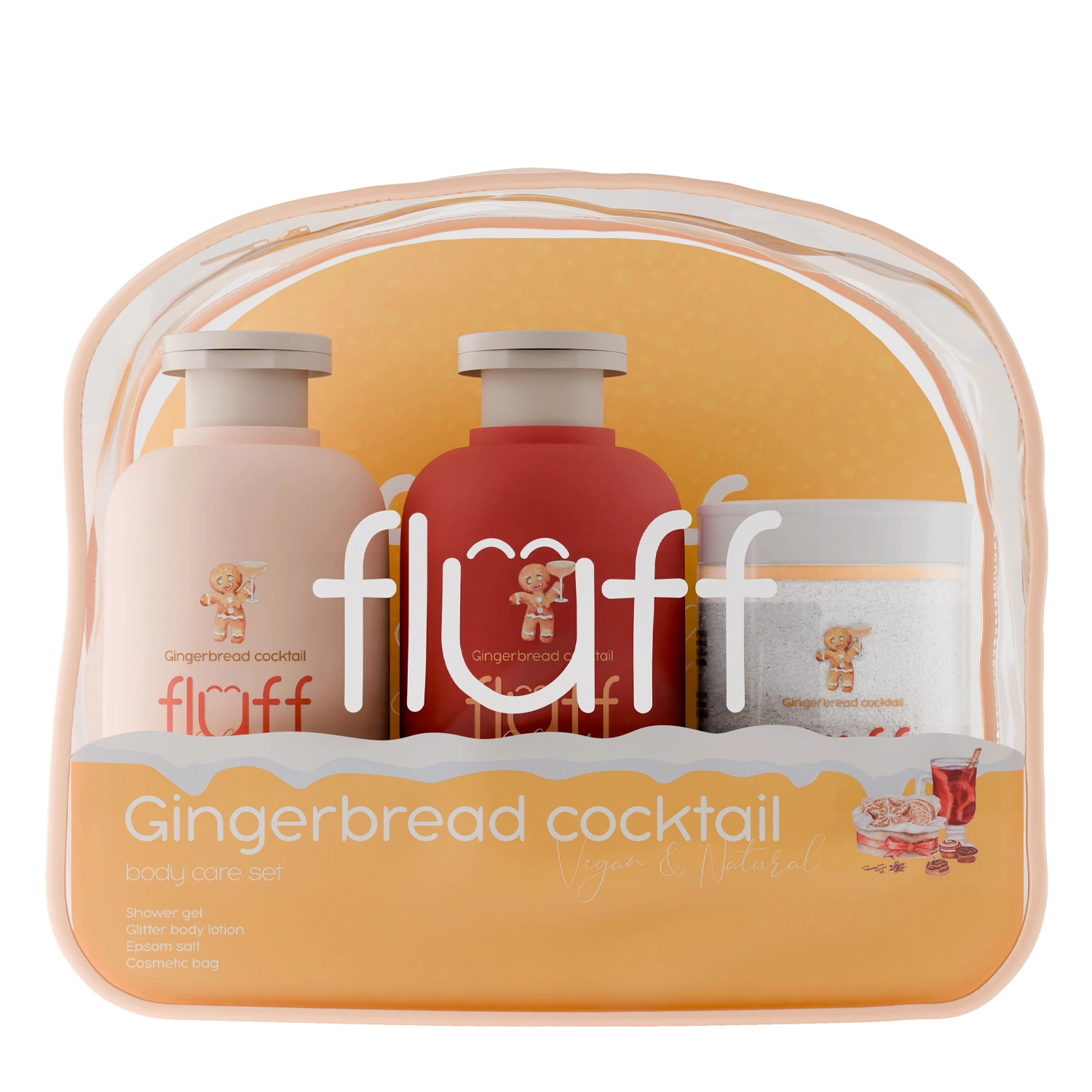  Fluff - Gingerbread Cocktail - Vánoční sada - Sprchový gel 200 ml + Tělové mléko 200 ml + Epsomská sůl 210 g