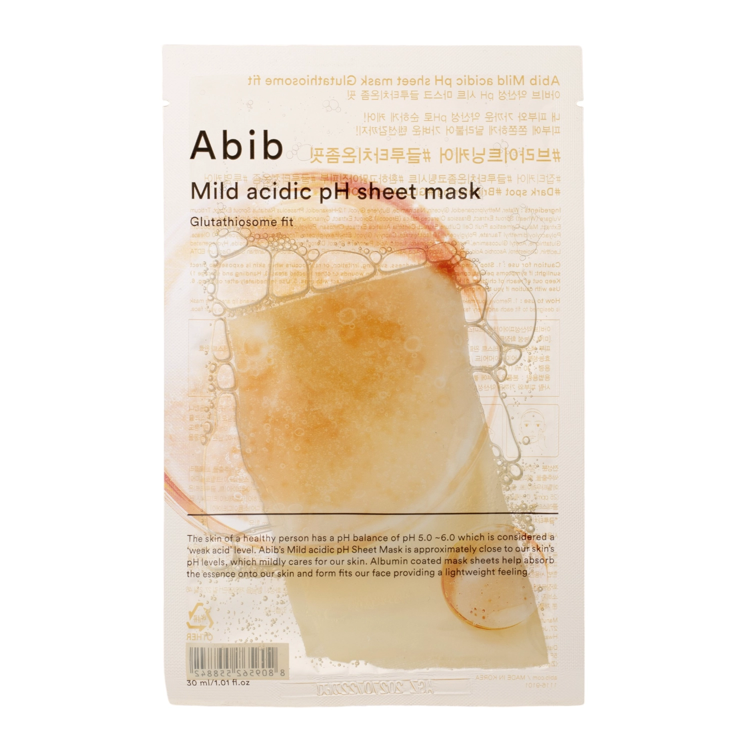 Abib - Mild Acidic Ph Sheet Mask Glutathiosome Fit- Hydratační a rozjasňující plátýnková maska na obličej - 30 ml