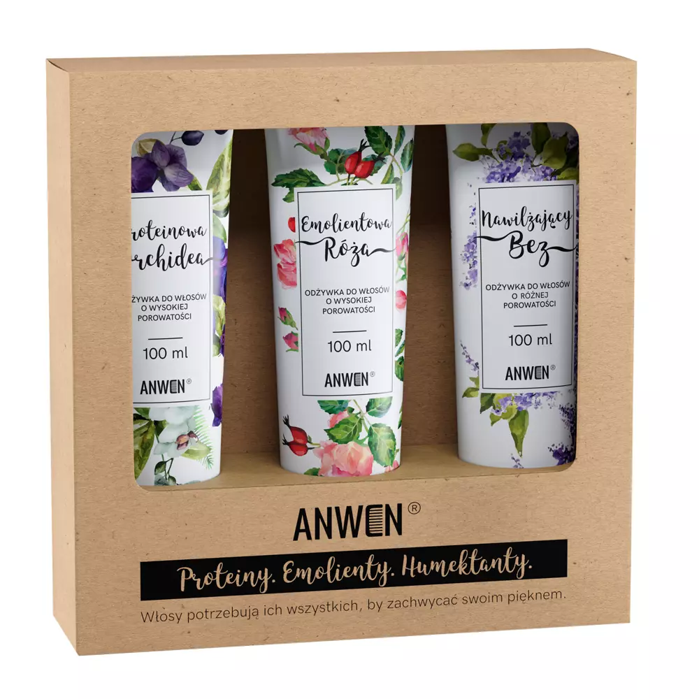 Anwen - Orchidej, růže a šeřík - Sada 3 kondicionérů pro vlasy s vysokou pórovitostí