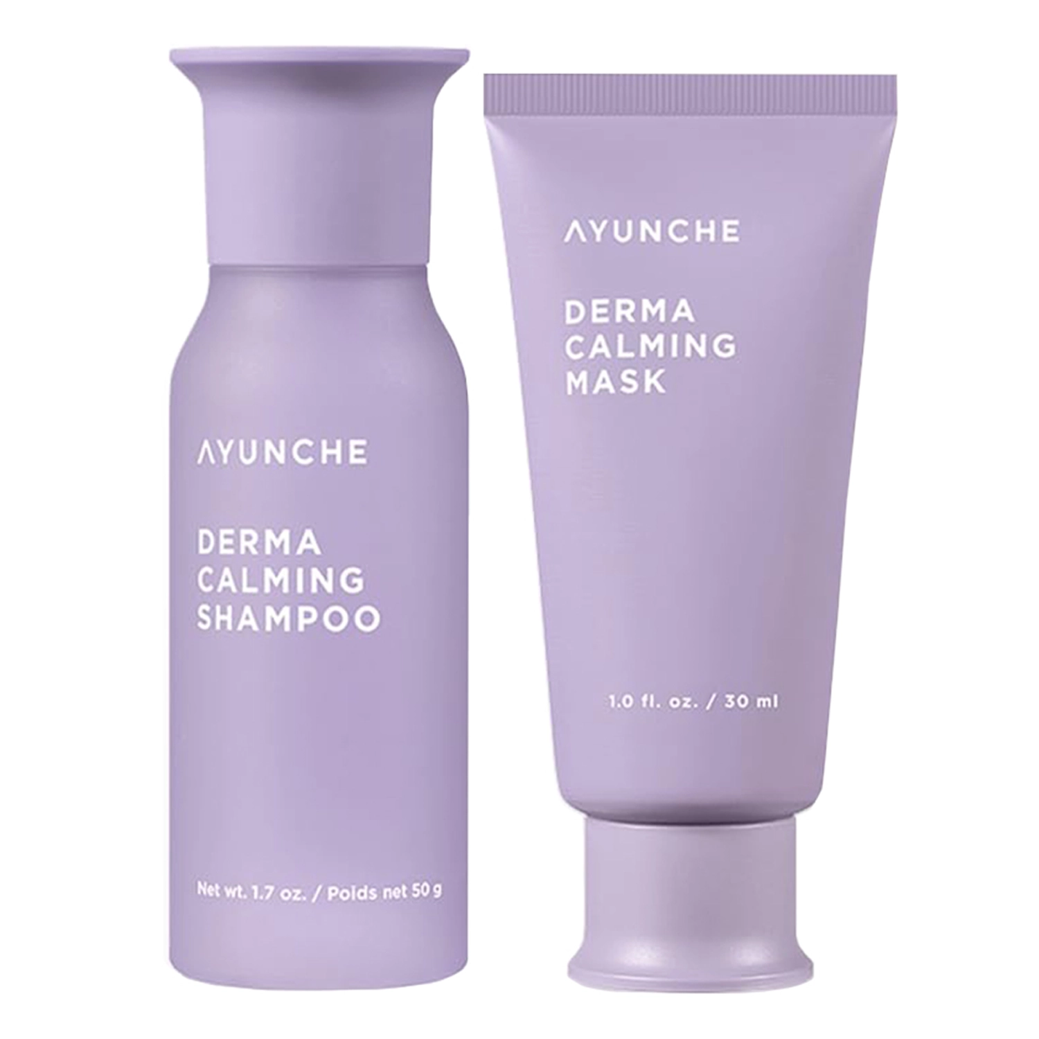 Ayunche - Derma Calming Mini Kit - Sada zklidňujících produktů pro vlasovou pokožku - Zklidňující šampon na vlasy 50 g - Zklidňující maska 30 ml - Mini 