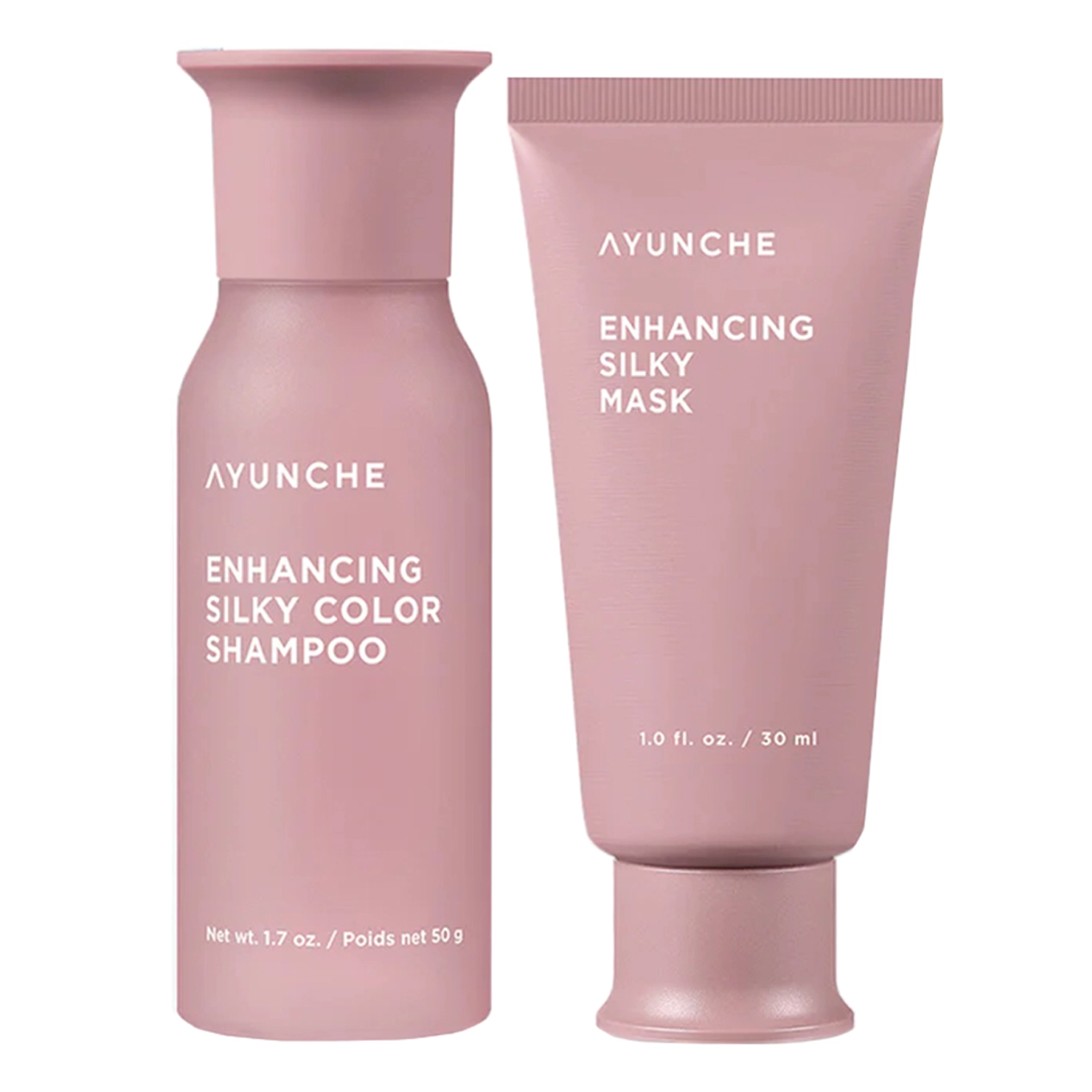 Ayunche - Enhancing Silky Mini Kit - Sada vyživujících a hydratačních produktů na vlasy - Mini - Vyhlazující šampon 50 g + Vylepšující hedvábná maska 30 ml 