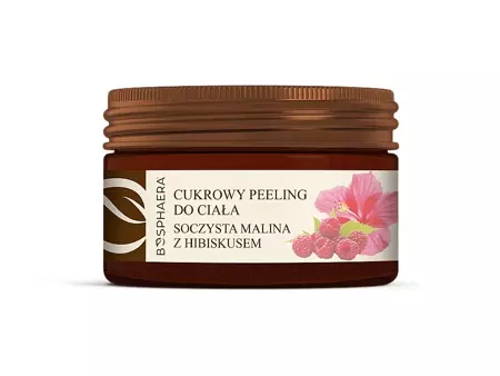 Bosphaera - Cukrový tělový peeling Šťavnatá malina s ibiškem, zpevňující a posilující - 200g