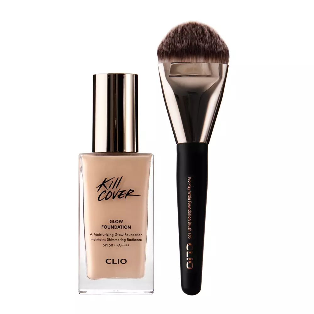 CLIO - Kill Cover Glow Foundation Special Set - Ivory - Rozjasňující make-up s SPF 50+ & štětec - 38 g