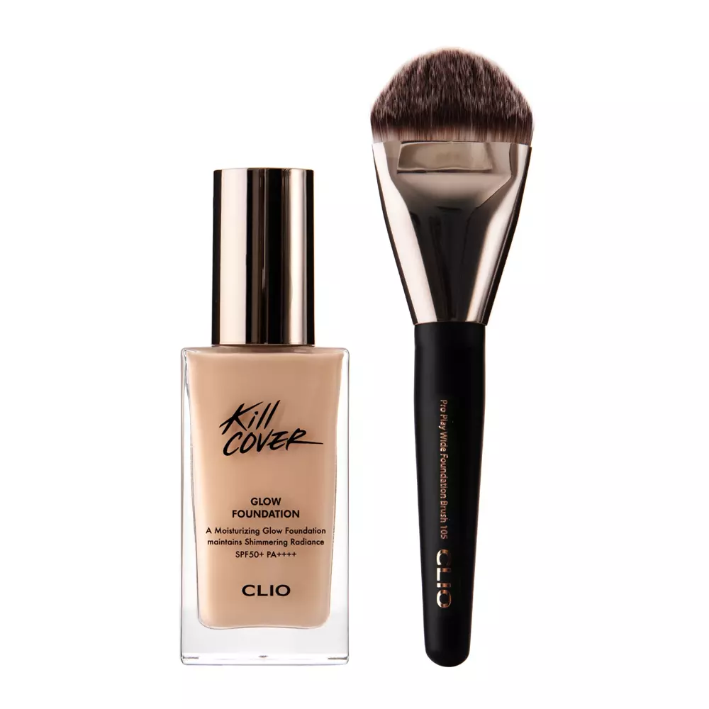 CLIO - Kill Cover Glow Foundation Special Set - Linen - Rozjasňující make-up s SPF 50+ & štětec - 38 g