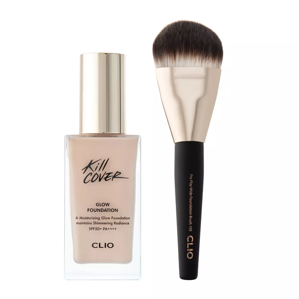 CLIO - Kill Cover Glow Foundation Special Set - Lingerie - Rozjasňující make-up s SPF 50+ & štětec - 38 g