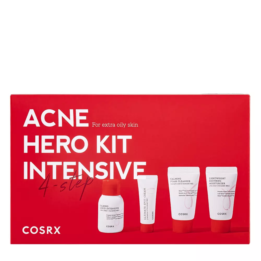 COSRX - AC Collection Trial Kit - Intensive - Pečující sada v cestovním balení pro aknózní pleť - Čisticí pěna - 20 ml + Lehká esence - 30 ml + Lokální krém - 5 g + Lehký krém - 20 ml