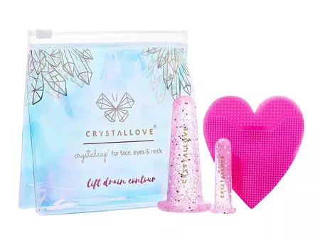 Crystallove - Crystalcup® For Face, Eyes & Neck - Lift Drain Contour - Silikonové baňky pro masáž obličeje - Rose - 2 druhy baněk + silikonový kartáček