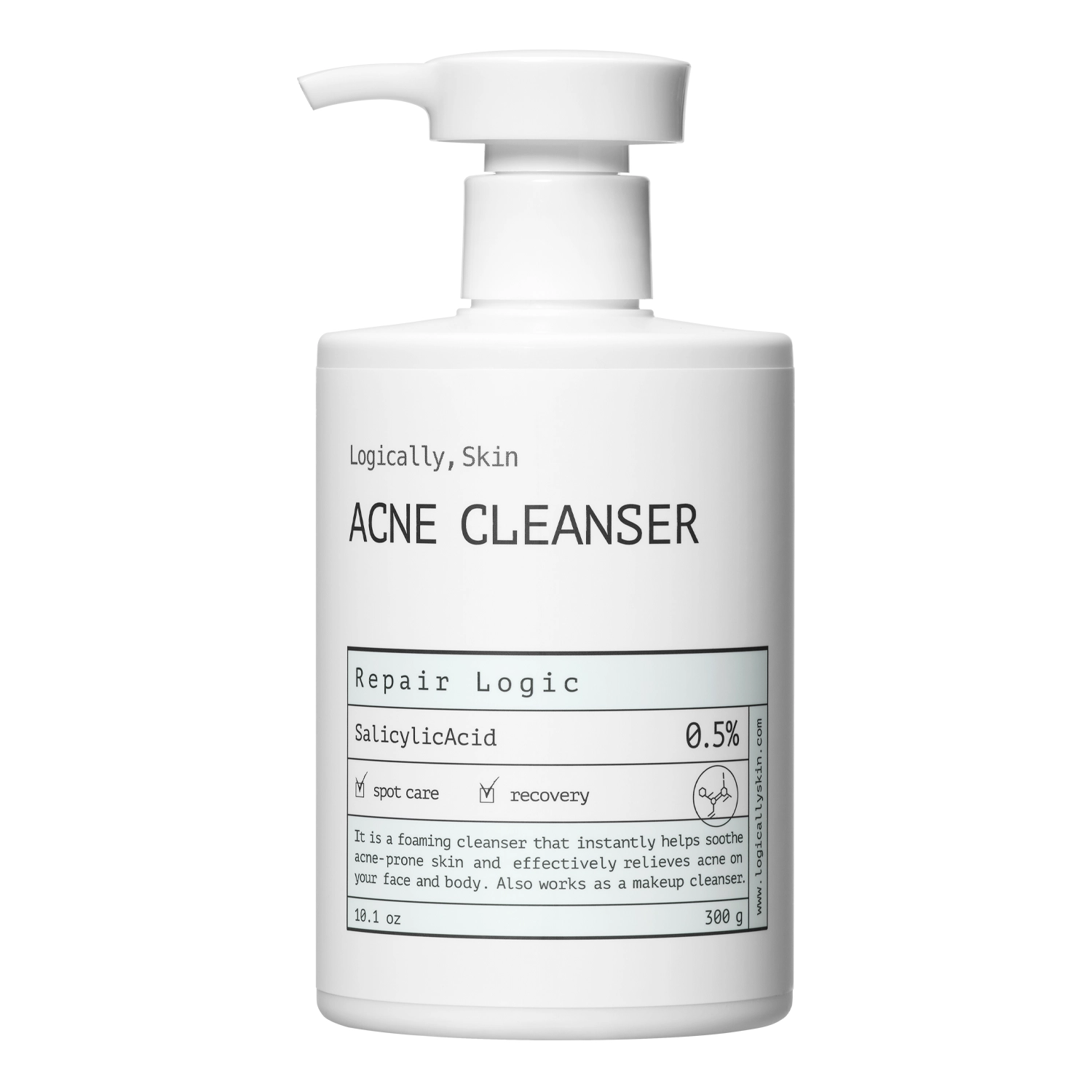 Logically, Skin - Acne Cleanser - Čisticí gel na obličej a tělo s kyselinou salicylovou - 300 ml