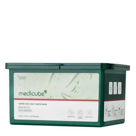 Medicube - Super Cica Daily Quick Mask - Zklidňující sada pleťových masek v plátýnku - 30ks/300 g