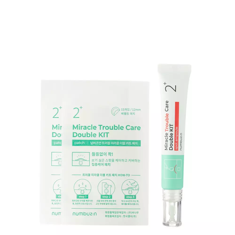 Numbuzin - No.2 - Miracle Trouble Care Double Kit - Sada proti nedokonalostem - Koncentrovaná pleťová ampule - 20 ml + Lokální náplasti - 30 ks