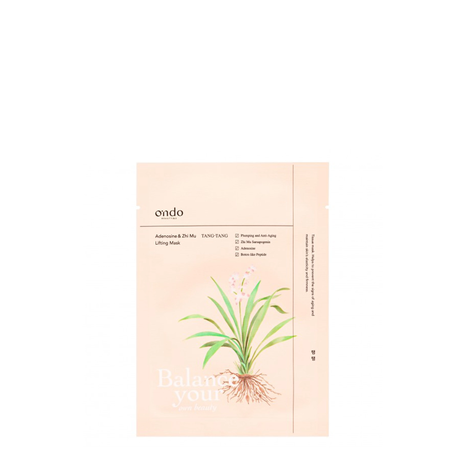 Ondo Beauty 36.5 - Adenosine & Zhi Mu Lifting Mask - Liftingová pleťová maska v plátýnku - 1ks/25ml