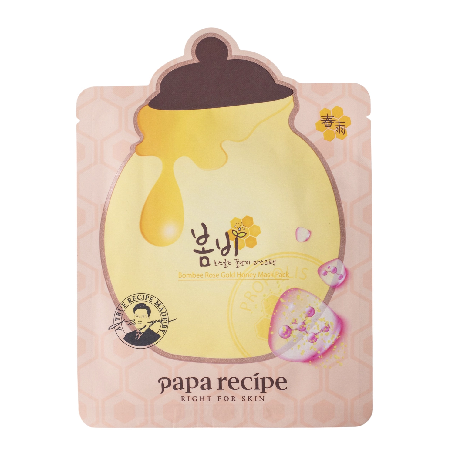 Papa Recipe - Bombee Rose Gold Honey Mask - Rozjasňující a hydratační plátýnková maska s růží - 1ks/25g