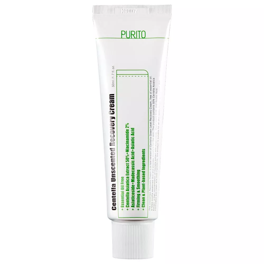 Purito - Centella Unscented Recovery Cream - Neparfémovaný regenerační krém s pupečníkem asijským - 50 ml