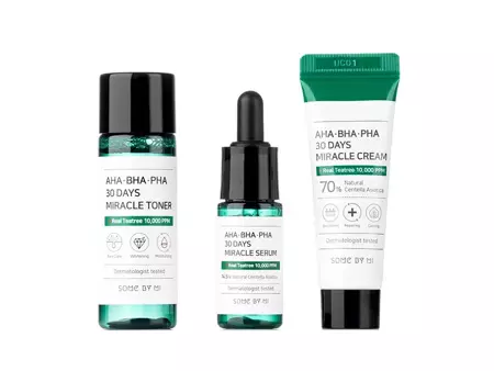 Some By Mi - AHA BHA PHA 30 Days Miracle Travel Kit - Cestovní sada produktů s AHA, BHA a PHA kyselinami - Tonikum - 30 ml + Sérum - 10 ml + Krém s kyselinami - 20 g