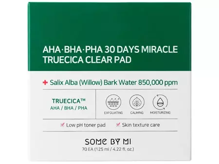 Some By Mi - AHA BHA PHA 30 Days Miracle Truecica Clear Pad - Exfoliační pleťové tampony pro problematickou pleť - 70 ks