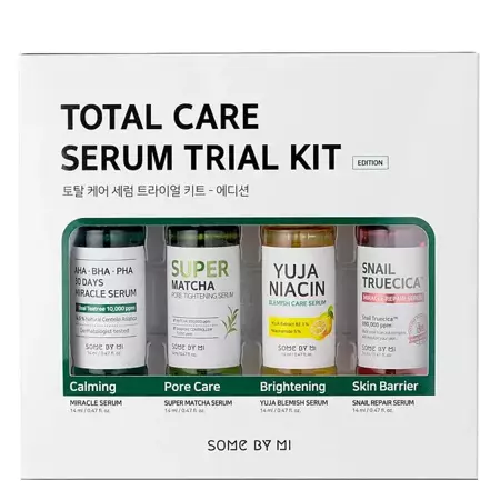 Some By Mi - Total Care Serum Trial Kit - Zkušební sada pečujících sér - Kyselinové sérum - 14 ml + Sérum se šnečím slizem - 14 ml + Super Matcha sérum - 14 ml + Rozjasňující sérum - 14 ml