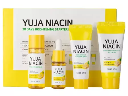Some By Mi - Yuja Niacin 30 Days Brightening Starter Kit - Sada produktů proti pigmentovým skvrnám - Tonikum - 30 ml + Sérum - 10 ml + Maska - 20 g + Gelový krém - 30 g