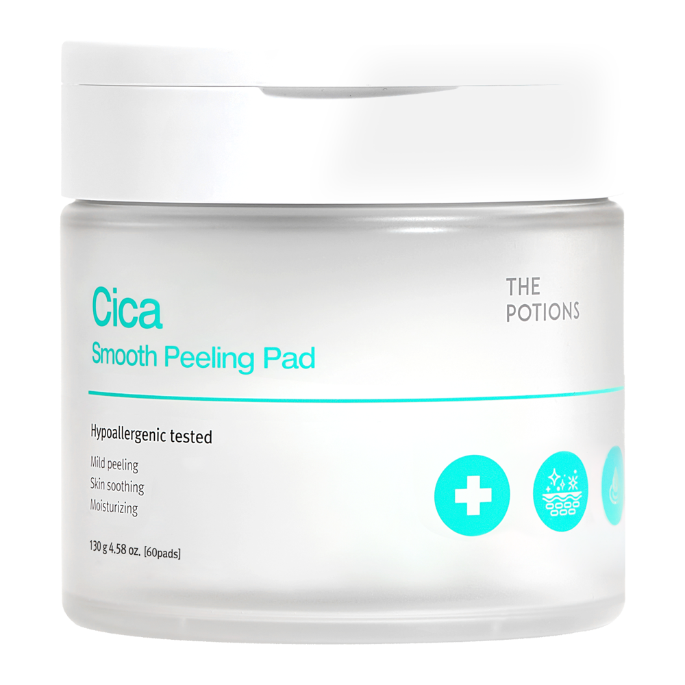 The Potions - Cica Smooth Peeling Pad - Exfoliační polštářky na obličej s kyselinami PHA - 60ks/130g