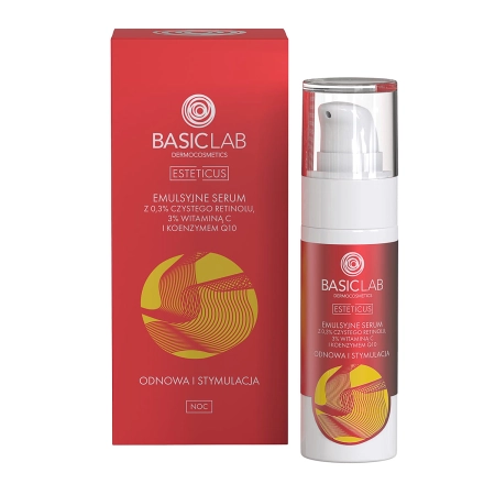 BasicLab - Esteticus - Obnova a stimulace - Sérum v emulzi s 0,3 % čistého retinolu, 3 % vitamínu C a koenzymem Q10 - 30 ml