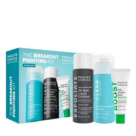 Paula's Choice - The Breakout - Fighting Kit - Sada produktů proti pupínkům a nedokonalostem - Sérum s 10% kyselinou azelaovou - 5 ml + Osvěžující čisticí gel - 30 ml + Exfoliační roztok s 2% kyselinou salicylovou - 30 ml