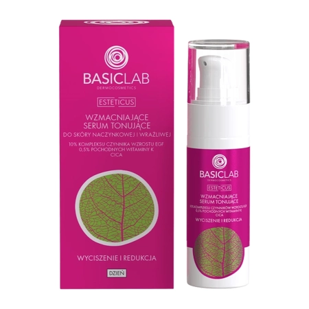 BasicLab - Esteticus - Posilující tonizující sérum pro cévní a citlivou pleť 10% EGF komplex růstových faktorů, 0,5% deriváty vitaminu K, CICA - 30ml