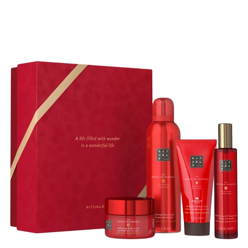 Rituals - The Ritual of Ayurveda Gift Set M - Dárková sada - Tělový peeling 125g+ Sprchová pěna 200ml + Tělový krém 100ml + Vonná svíčka 140g