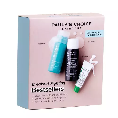 Paula's Choice - The Breakout - Fighting Kit - Sada bestsellerů proti pupínkům a nedokonalostem - Sérum s 10% kyselinou azelaovou - 5 ml + Osvěžující čisticí gel - 30 ml + Exfoliační roztok s 2% kyselinou salicylovou - 30 ml