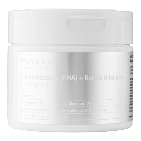 Mary&May - Glukonolakton (PHA)+Betula Alba Juice Cleansing Pads - Čisticí a peelingové polštářky - 270ml/70ks