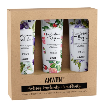 Anwen - Orchidej, růže a šeřík - Sada 3 kondicionérů pro vlasy s vysokou pórovitostí - Hydratační šeřík 100ml + Proteínová orchidej 100ml + Zmekčující růže  100ml