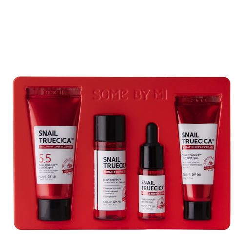 Some By Mi - Snail Truecica Miracle Repair Starter Kit - Sada produktů se šnečím slizem pro problematickou pleť - Čisticí gel - 30 ml + Tonikum - 30 ml + Sérum - 10 ml + Krém - 20 g