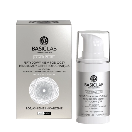 BasicLab - Rozjasnění a Hydratace - Peptidový oční krém redukující kruhy pod očima a otoky - 15 ml