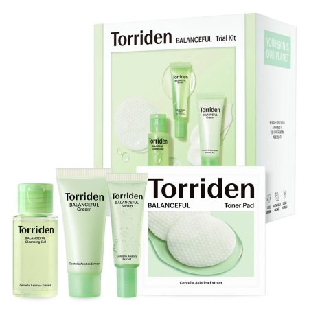 Torriden - Balanceful Trial Kit - Sada produktů pro rovnováhu pleti - Gel na obličej 30 ml + Sérum 10 ml + Krém 20 ml + Tampónky 6 ks