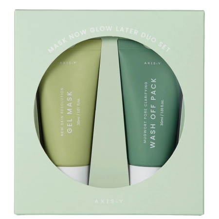 Axis-y - Mask Now Glow Later Duo Set - Sada pleťových masek - Mugwort Pore Clarifying Wash Off Pack - 30 ml + New Skin Resolution Gel Mask - 30 ml