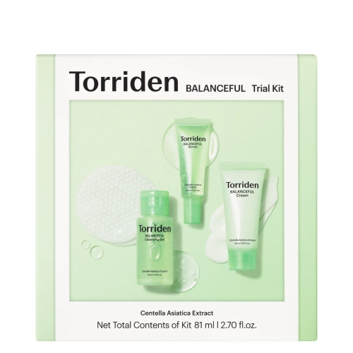 Torriden - Balanceful Trial Kit - Sada produktů pro rovnováhu pleti - Gel na obličej 30 ml + Sérum 10 ml + Krém 20 ml + Tampónky 6 ks
