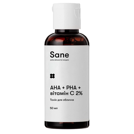 Sane - Face Toner PHA + AHA + Vitamin C 2% Purifying Glow Solution - Exfoliační a rozjasňující tonikum na obličej - 50 ml