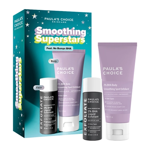 Paula's Choice - Smoothing Superstars - Sada vyhlazující kosmetiky na obličej a tělo - Peeling 30 ml + Exfoliační mléko 60 ml