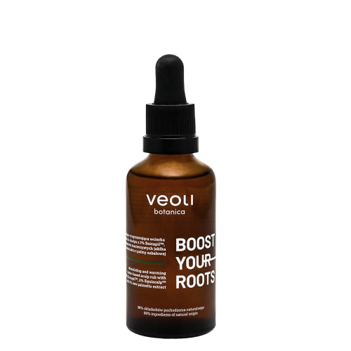 Veoli Botanica - BOOST YOUR ROOTS - Stimulující a zahřívací tonikum na pokožku hlavy s 3% Baicapilem, 2% kmenovými buňkami z jablka a 2% extraktem z palmy sabalové - 50 ml