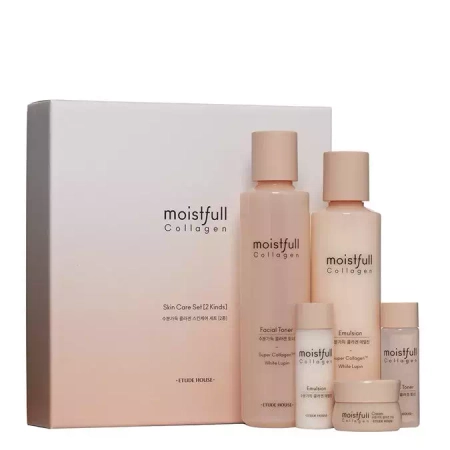 Etude House - Collagen Care Set - Sada pečujících přípravků s kolagenem - Tonikum - 200 ml a 25 ml + Emulze - 180 ml a 25 ml + Krém - 10 ml