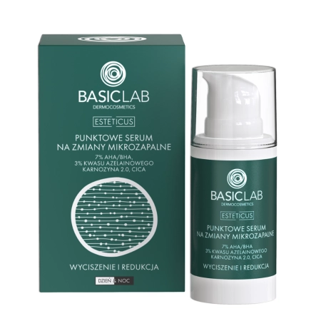 BasicLab - Zklidnění a redukce - Sérum na mikrozánětlivé léze se 7 % AHA/BHA, 3 % kyseliny azelaové a laktoferinem - 15 ml