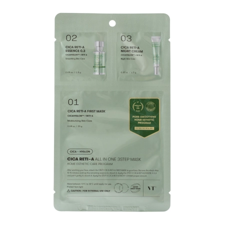 VT Cosmetics - CICA Reti-A All In One 3Step Mask - Hydratační a exfoliační pleťová maska - 1,5g+1,5g+25g