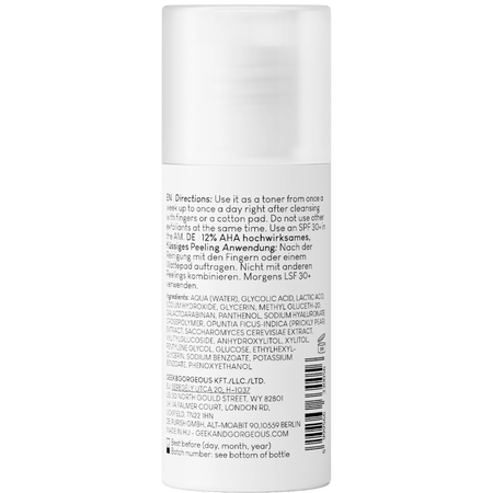 Geek & Gorgeous - Smooth Out - Silný peeling s 12% kyselinou glykolovou a mléčnou - 30 ml