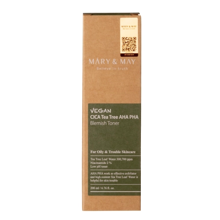 Mary&May - Vegan CICA Tea Tree AHA PHA Toner - Veganské tonikum s kyselinami - 200 ml