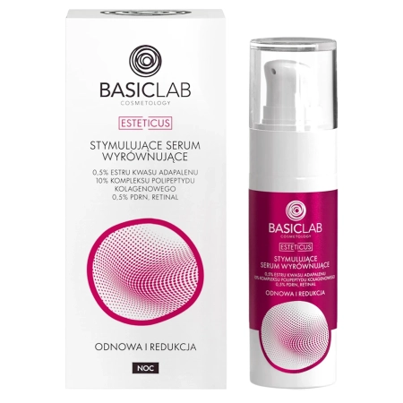BasicLab - Esteticus - Stimulační vyrovnávající sérum 0,5% esteru kyseliny adapalenové, 10% komplexu kolagenového polypeptidu, 0,5% PDRN, retinal - 30 ml